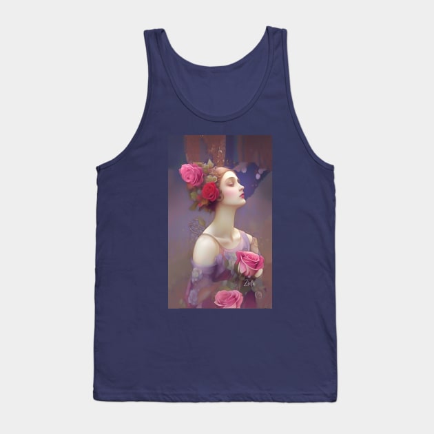 Beautiful Goddess a Art Deco Girl with Roses Tank Top by ZiolaRosa